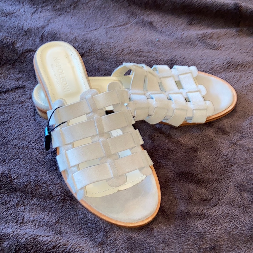 Napoleoni Made in Italy Taupe Leather Slide Sandals